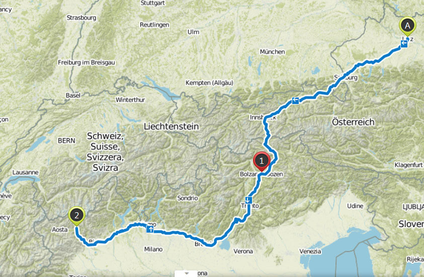 Route über die Alpen